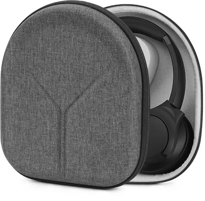 Geekria Shield Headphones Case Compatible with Anker Soundcore Life Q30/Q20, Q11i, Space Q45, Replacement Protective Hard Shell Travel Carrying Bag with Cable Storage (Light Grey)