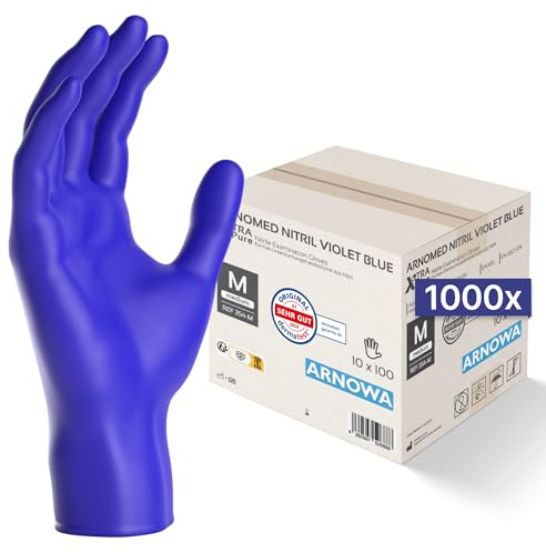 1000x ARNOMED® Einweghandschuhe akzeleratorfrei, Nitril Handschuhe M | Einmalhandschuhe hautfreundlich, Nitril Handschuhe Einweg violettblau, allergikerfreundliche Gummihandschuhe puderfrei