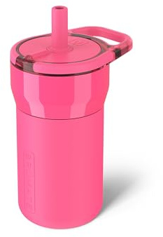 BrüMate Leap 350ml Kids Tumbler with Straw and Lid | 100% Leakproof | Encourages Hydration | Durable & Drop Resistant Insulated Water Bottle, Easy to Clean, Made of Stainless Steel (Neon Pink)