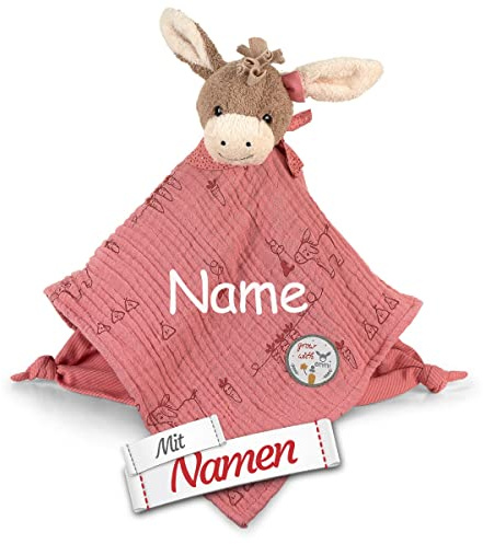 LALALO Flauschiges Esel Emmily Schmusetuch Personalisiert Bestickt Musselin Schnuffeltuch Kuscheltuch Rot 35 cm Mdchen Decke