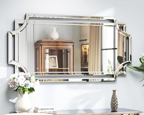 Chende 24 x 47 Large Mirror for Decor, Decorative Wall Mirror with Beveled Edge and Glass Pieces, Rectangle Wall Decor for Living Room, Bathroom, Bedroom, Dining Room, Horizontal/Vertical Hanging