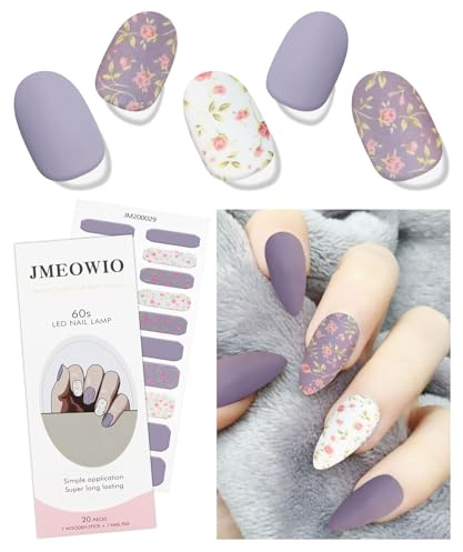 JMEOWIO Nagelfolie Weiße Violette Blume Gel Nail Nagelfolien Selbstklebend Nagelsticker Uv Härtend Dekoration Nageldesign Zubehör