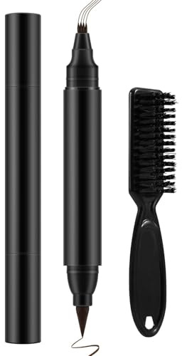 GEUUFEA Beard Pencil Filler for Men, Double Head 4 Forks Grooming Beard Pen, Fast Fill Thin Beard, Water & Sweat Resistant, Long-Lasting Black Beard Shaping Kit, Creates a Naturally Thicker Beard