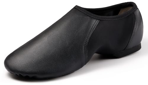 DWBH Unisex Jazz Shoe PU Leather Upper Women and Men's Slip-on Circle Elastic Dance Shoes Black 6.5M