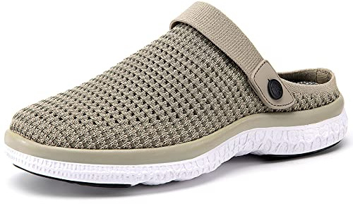 Träskor Sabot Män Kvinnor Strand Trädgård Tofflor Mesh Andningsbara Clogs Strandskor Sommar Sandaler Halkfria Platta Tofflor, Khaki B, 44 EU