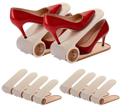 Bingxue Scarpiera organizer per scarpe, confezione da 10, salvaspazio, 4 livelli regolabili, beige