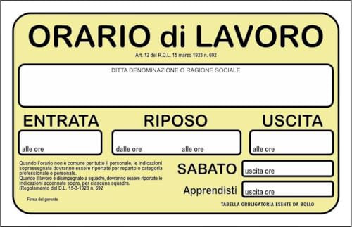 CARTELLO SEGNALETICO - ORARIO DI LAVORO GIALLO - Adesivo Extra Resistente, Pannello in Forex, Pannello In Alluminio (Alluminio, 10x15 cm)