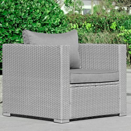 Calma Lux® Rattansessel, Gartensessel, 75x85x65cm mit Rücken- und Sitzkissen, Möbel wetterfest, Gartenmöbel, Balkonmöbel (Grau)