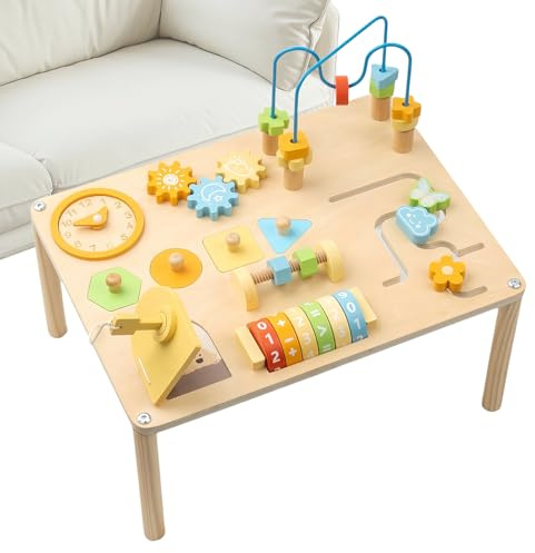 Aktivtisch Für Babys,Tisch Eisenbahn Spielzeug | Pädagogische Holzspielzeuge mit Formensortierer und Perlenlabyrinth für , Mädchen und Kinder zur Förderung von Fähigkeiten für Vorschule Kindergart