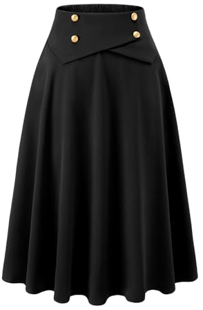 Bbonlinedress Jupe Femme Mi Longue Hiver Noire Jupe Vintage Classique Casual Midi Taille Haute Elastique A-Ligne avec Poches S-XXL Black L