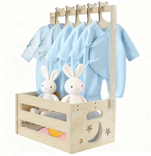 Cesto per bambini in legno, regalo per baby shower, armadio per bambini, cestino regalo in legno, cestino con manico e gruccia, cestino per bambini personalizzato per compleanni Natale Nuovi genitori