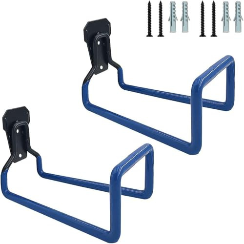 jiejack Pack of 2 Iron Garden Hose Holders, Metal Garden Hose Holder, Wall Mounting Hooks, Hose Hanger, Garden Hooks, Water Pipe Hooks for Garage Organisation and (Blue)