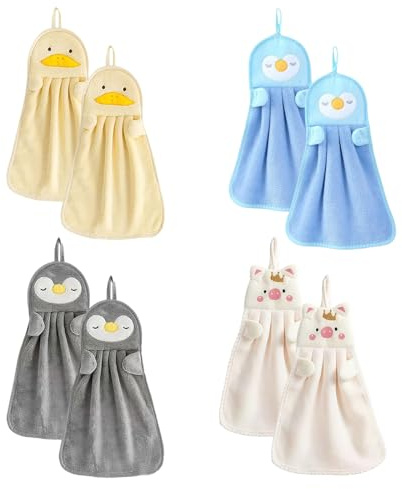 Auroriel Set di 8 Asciugamani per Bambini in Microfibra con Motivo Cartoon Assorbenti con Gancio Loop 25x37 cm per Neonati Lavanderia Cucina Bagno Scuola Materna Regalo p