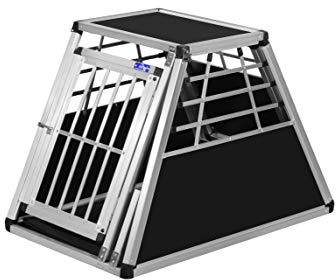 ALPUNA Transportbox N75 – Aluminium Hundebox 92×55×63 cm – Auto Hundebox mit Notausstieg, sicherer Hundetransport im Kofferraum mit Stoßstangenschutz