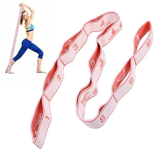 DOPENSPI Bande élastique de yoga avec 10 nœuds - Rose - Bande de fitness - Accessoire de yoga - Bande de résistance pour pilates et danse