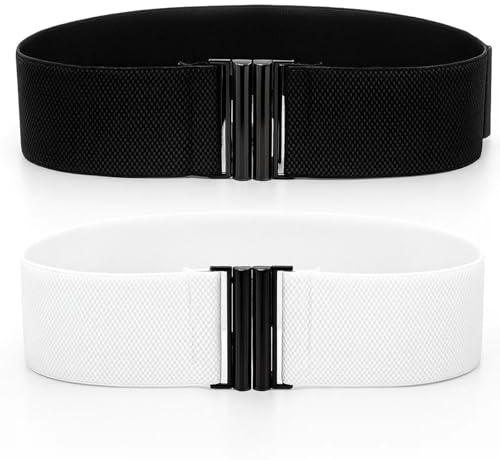 PjuQow Stretchgürtel Damen, Breiter Gürtel Damen Für Kleid, Taillengürtel, 2er Set Schwarz Und Weiß, Elastischer Komfortgürtel