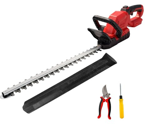 52 cm lång häcktrimmer kompatibel med Milwaukee 18 V-batterier, borstlös motor, lätt häcktrimmer, elektrisk, 15 mm, tandavstånd, 180° vridbart huvud (utan batteri) (röd)
