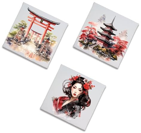TRIS MATTONELLE in ceramica GIAPPONE per decorare casa ristorante giapponese piastrelle Japan da appendere al muro o incastonare alla parete