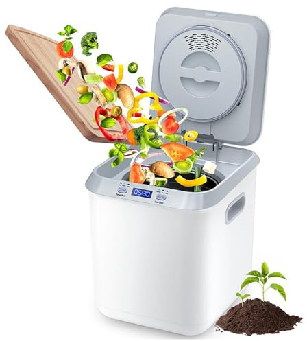 Contenedor de Compost Eléctrico para Cocina, Composter de Encimera Inteligente de 2,5 L con Auto-Limpieza sin Olores, Compostador Eléctrico de Bajo Ruido de 4 Horas para Uso en Interiores, Negr White