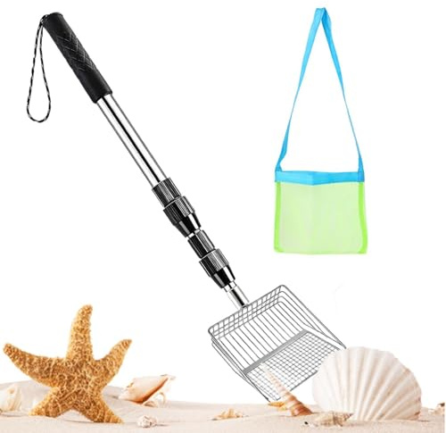Générique Tamis De Plage | Pelle Portable avec Sac en Filet - Outils de Chasse sur la Plage et Ramasse-Coquilles | pour Les Vacances, Congés, Plein Air, Collecte, Chasse sur, Tamisage et la Nature