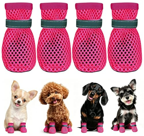 Hundeschuhe Sommer Kleine Hunde 4 Stück Mesh Schuhe für Hunde Leicht Atmungsaktiv Hundeschuhe für Heiße Straßen Schützt die Hundepfoten Nur Achtung: Bitte wählen Sie Nicht Ihre übliche Größe