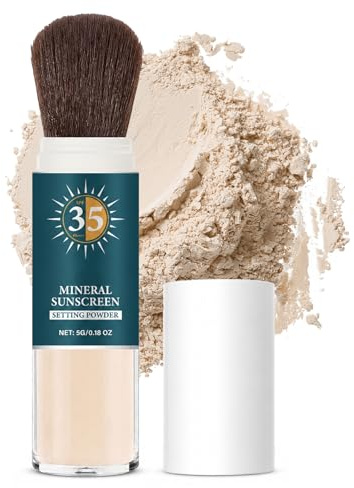 EONFAVE Polvere solare SPF 35 con pennello, polvere minerale per il viso, polvere fissante opacizzante con controllo dell'olio, polvere sciolta trasparente per i viaggi