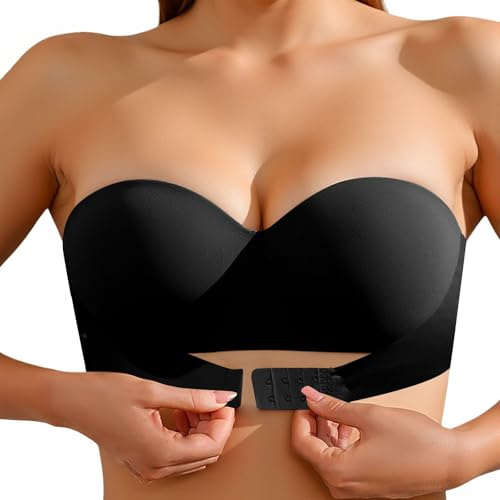 Soutien-Gorge Bandeau Femme sans Bretelles Soutien Gorge Anti-Dérapant Fermeture Devant Réglable Bra sans Armatures Push Up Invisible Brassière Tube pour Épaules Nues