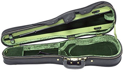 GEWA Violinformetui Jaeger Prestige, De Luxe Violinkoffer, 4/4, Made in Germany, Aussen schwarz mit Carbonoptik, Innen grün