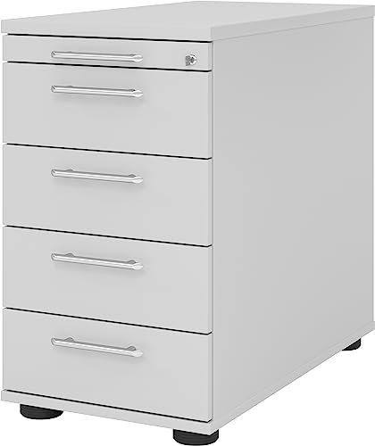 bümö Schreibtisch Schrank abschließbar, Schubladenschrank Holz in grau, Container mit Schubladen - Schubladen Schrank Büro, Schreibtisch Container od. Schreibtisch Kommode mit Relinggriffe