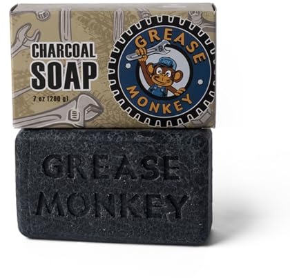 Grease Monkey - Savon Naturel pour Hommes au Charbon Actif, Savon Exfoliant et Hydratant pour Mains et Corps, Cadeau pour Mécanicien et Fête des Pères, Végétalien et sans Cruauté - 200 Grammes