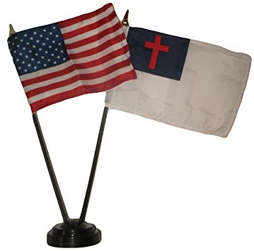 AWS USA American w/Christ Christian Flag 4x6 Desk Set Black Base (Imported)