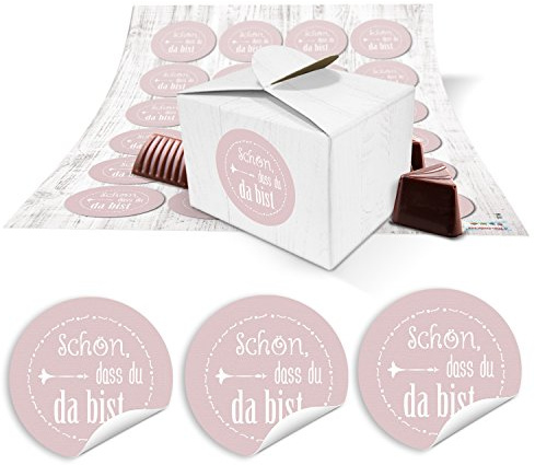 Logbuch-Verlag 24 kleine Schachteln mini rosa weiß SCHÖN DASS DU DA BIST Mitgebsel Hochzeit Taufe Geburtstag Gastgeschenk Verpackung Babyparty