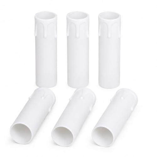 6x E14 Kunststoffhülse mit Tropfen 85mm Weiß 24mm Innen Kunststoff für Kerzenfassung Kerzenfassung