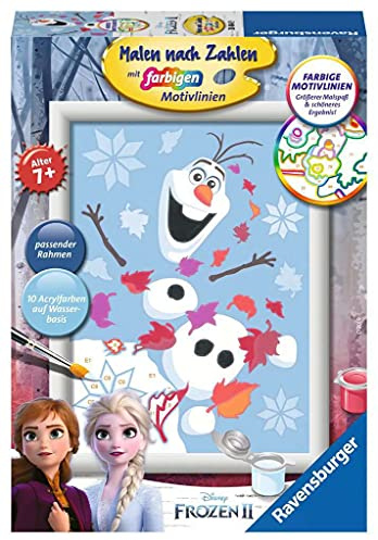 Ravensburger CreArt 28484 - Fröhlicher Olaf - Malen nach Zahlen Disney Frozen für Kinder ab 7 Jahre, Malset mit Rahmen, Pinsel und Acrylfarben, Geschenk für Mädchen und Jungen