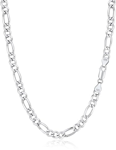 Silvora Chaine Collier en Argent 925 Massif Homme 55 cm 5mm Chaîne Gourmetet Maille Figaro Longue pour Pendentif Homme Femme Bijoux Cadeau Noël Anniversaire avec Boîte