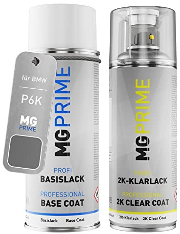 MG PRIME Autolack Set Spraydose für BMW P6K Nardograu + 2K-Klarlack | Set aus Basislack + 2K Klarlack, Sprühdosen 400ml