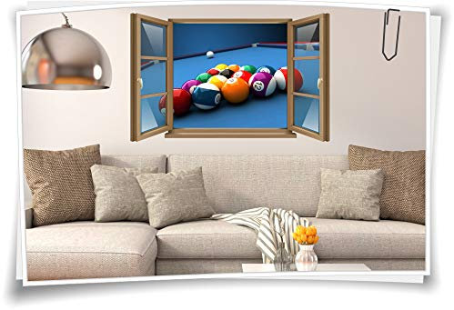 Medianlux Wand-Tattoo Wand-Bild Fenster Billard -Tisch Snooker Kugeln Sport Aufkleber Folie Deko Wohnzimmer Küche Folie Digitaldruck, 90x58cm wb22wb966-132601
