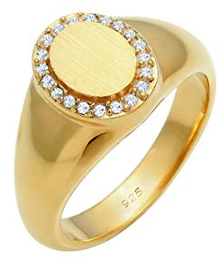 Elli Ring Damen Siegelring Elegant mit Kristallen aus 925 Silber | vergoldet