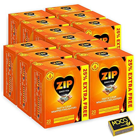 Zip Fast & Clean Wrapped Fire Lighters- Powerful & Reliable Fire Starter for Open Fires- Odourless Fire Cube for BBQs, Stoves & Burners- (12 Pack X 20 Cubes)