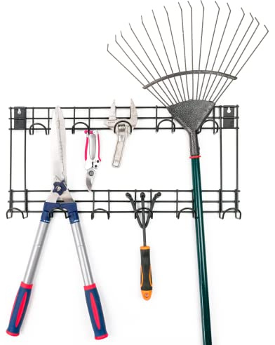 KCT 2 Tier Metal Tool Rack Wall Organiser for Garden Shed/Garage Outdoor Storage