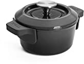 WOLL – Iron Gusstopf Ø 16 cm grau mit Deckel & Silikongriffen – Induktion Eisenguss-Topf 1,3 Liter, 8 cm hoch – robust, antihaftbeschichtet, für alle Herdarten, backofenfest
