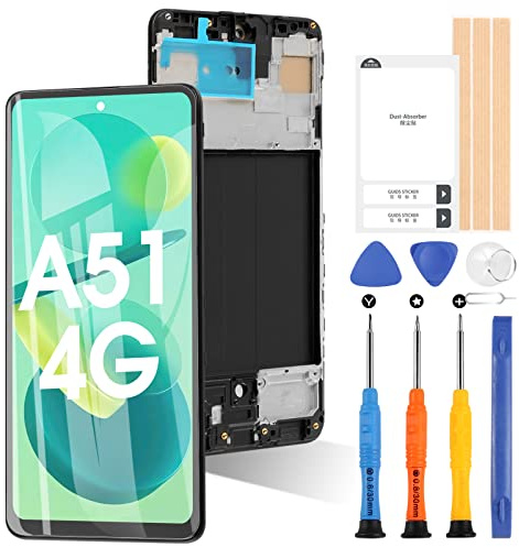 LCD-Bildschirm für Samsung Galaxy A51 A515F SM-A515F / DS Display Digitizer Assembly Ersatzglas Touchscreen mit Werkzeugen (Schwarz mit Rahmen nicht anwendbar auf A51 5G)