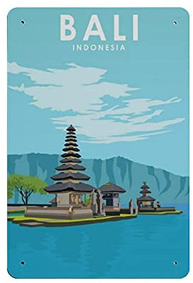 Oudrspo Cartel de hojalata de viaje Retro de la ciudad de Bali, Indonesia, placa de Metal, arte colgante, pintura de hierro, hogar, cocina, jardín, decoración de pared de garaje, 12 X 8