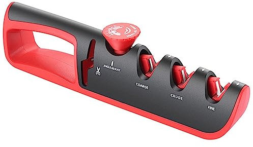 4 in 1 Messerschleifer, 4 Stufen Manuelle Messerschleifer Verstellbar Messer Schärfer (Schwarz + Rot)