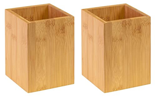 Westmark Porta-utensili da cucina, Quadrato, 2 pezzi, Dimensioni: 13,5 x 10 x 10 cm, Bambù, Tapas + Friends, Marrone chiaro, 698622E3