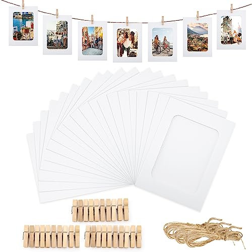 Anwyll 30Pcs Paper Picture Frames - 4x6'' White Paper Photo Frames Cardboard Picture Frames with Clip and String DIY Clip Photo Holders Photo Hanging Display Kit Wall Decoration for Home Party Office