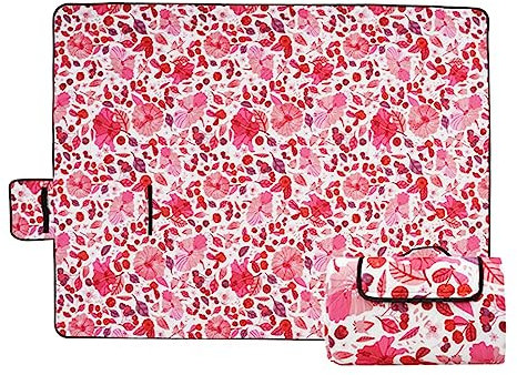 Yoonqun Picknickdecke 200x200cm,Wasserdicht Strandunterlage,Rosa Blumen Stranddecke XXL Weiche Campingdecke mit Tragegriff Strandmatte für Park,Garten,Strand,Waschbar