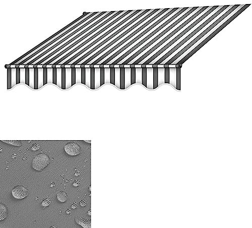 TRUNXUCL Ersatzstoff, Ersatzstoff für Einziehbare Terrassenmarkise, 180g/m², UV und Wasserabweisender Stoff für Terrasse, Balkon, Hof (Color : Gray+White, Size : 2.5M/98.4IN)
