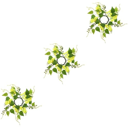 Warmhm 3pcs Candle Wreath Artificial Flower and Leaf Decorations for Wedding and Party Table Centerpiece Rustic Faux Floral Candle Holder for Home Decor Hyacinth Design