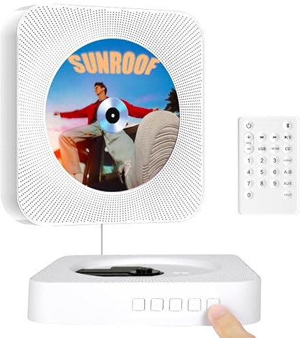 Lecteur CD Portable Bluetooth avec Support à Angle Réglable - Radio, Compatible FM, Port USB, entrée/Sortie AUX, Voyant de Mode Coloré